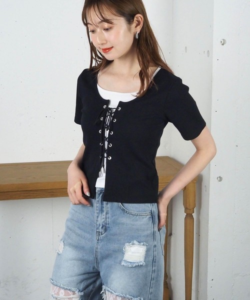 tiptop（ティップトップ）の「レースアップレイヤードプルオーバー（Tシャツ/カットソー・レディース・アイボリー/エンジ/ブラック/チャコールグレー・FREE）」の20枚目の写真