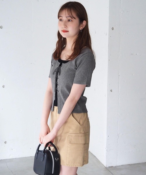 tシャツ レースアップレイヤードカットソー レディース セール】レースアップレイヤードプルオーバー（Tシャツ