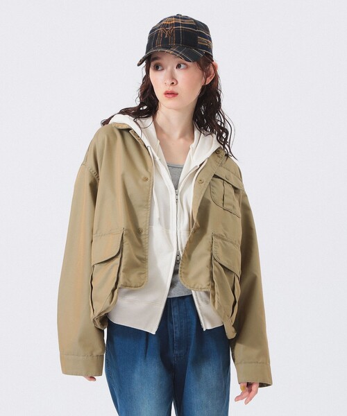 BEAMS BOY(ビームスボーイ)の「【1/15再値下げ】シャンブレー ギャバ ショート フィッシング ジャケット(ミリタリージャケット・レディース・ベージュ/ネイビー・ONE SIZE)」の12枚目の写真