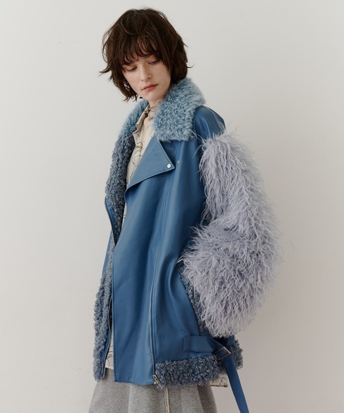 ボリュームファー×レザーBIGジャケットコート（ライダース