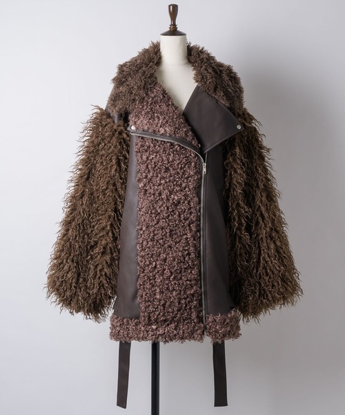 ボリュームファー×レザーBIGジャケットコート（ライダースジャケット