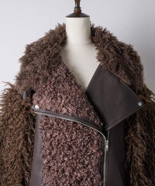 ボリュームファー×レザーBIGジャケットコート（ライダースジャケット