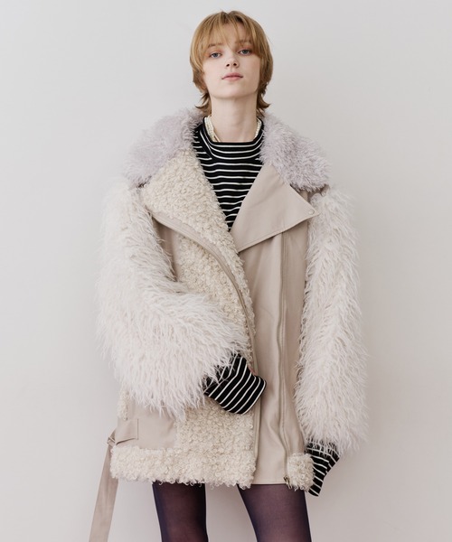 ボリュームファー×レザーBIGジャケットコート（ライダースジャケット