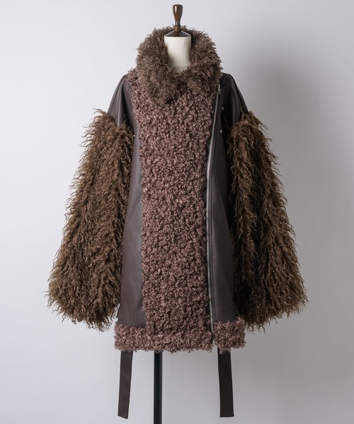 ボリュームファーライダースジャケット ボリュームファー×レザーBIGジャケットコート（ライダース