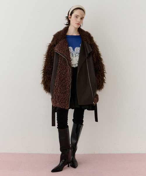 ボリュームファー×レザーBIGジャケットコート（ライダースジャケット