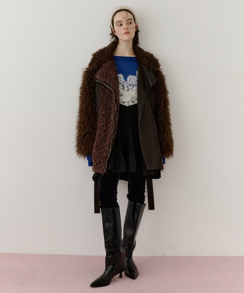 ボリュームファー×レザーBIGジャケットコート（ライダースジャケット