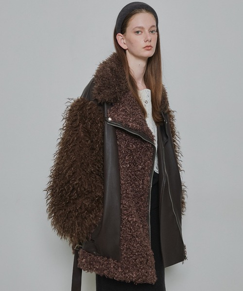 ボリュームファー×レザーBIGジャケットコート（ライダースジャケット