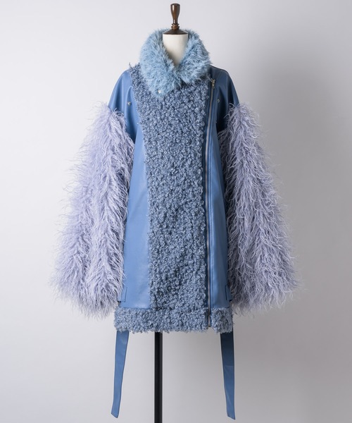 ボリュームファー×レザーBIGジャケットコート（ライダースジャケット