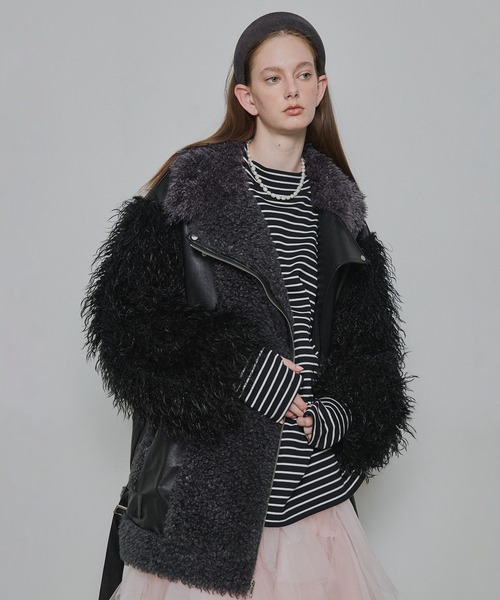ボリュームファー×レザーBIGジャケットコート（ライダースジャケット
