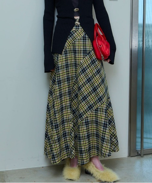 Random Plaid Flare Skirt/ランダムチェックフレアスカート（スカート