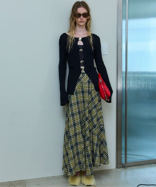 Random Plaid Flare Skirt/ランダムチェックフレアスカート（スカート