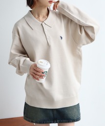 【U.S. POLO ASSN./ユーエスポロアッスン】 ロゴ刺繍 長袖 ニット ポロシャツ
