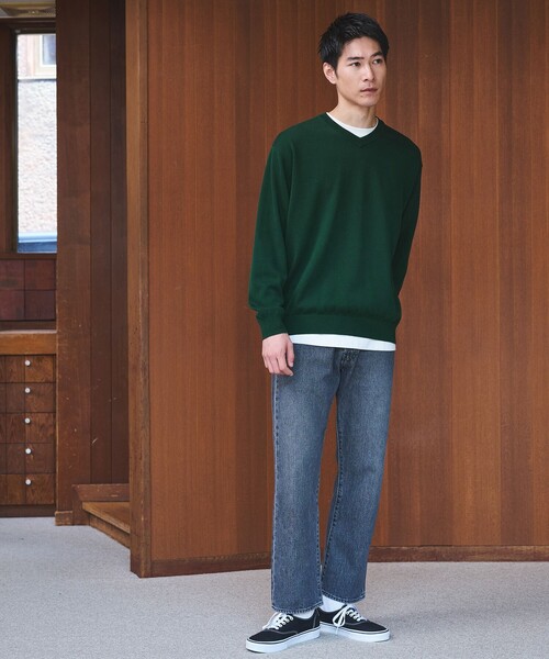 green label relaxing（グリーンレーベルリラクシング）の「プレーン レイヤード Vネック ニット（ニット/セーター・メンズ・グレー/ダークグリーン/ブラック・S/M/L/XL）」の4枚目の写真