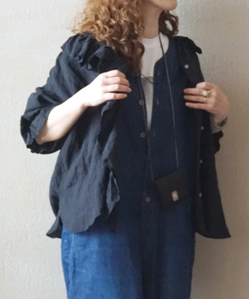 2025SS フレンチリネンフリルパフブラウス　未使用品　ネイビー JOURNAL STANDARD LUXE（ジャーナルスタンダード ラックス）の