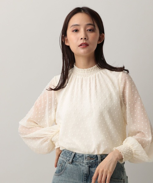 GLOBAL WORK（グローバルワーク）の「MATINEE LINE/シャーリングチュールブラウス/583848（シャツ/ブラウス・レディース・ラベンダー/オフホワイト/ブラック・MEDIUM/LARGE）」の2枚目の写真