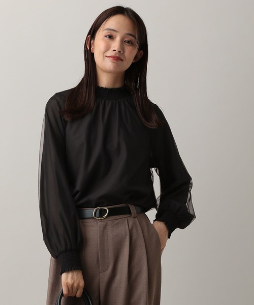 GLOBAL WORK（グローバルワーク）の「MATINEE LINE/シャーリングチュールブラウス/583848（シャツ/ブラウス・レディース・ラベンダー/オフホワイト/ブラック・MEDIUM/LARGE）」の3枚目の写真