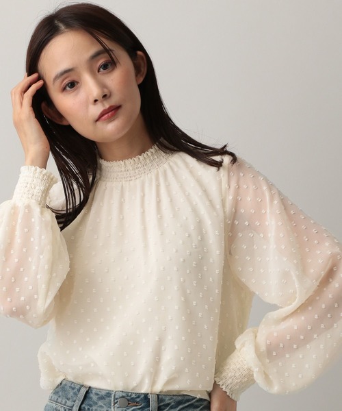 GLOBAL WORK（グローバルワーク）の「MATINEE LINE/シャーリングチュールブラウス/583848（シャツ/ブラウス・レディース・ラベンダー/オフホワイト/ブラック・MEDIUM/LARGE）」の18枚目の写真