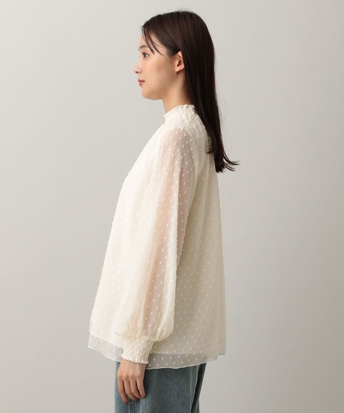 GLOBAL WORK（グローバルワーク）の「MATINEE LINE/シャーリングチュールブラウス/583848（シャツ/ブラウス・レディース・ラベンダー/オフホワイト/ブラック・MEDIUM/LARGE）」の4枚目の写真