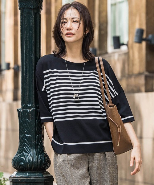 LAUTREAMONT（ロートレアモン）の「バックボタン5分袖ニット≪手洗い可能≫（ニット/セーター・レディース・グリーン/ブラウン/イエロー/ダークベージュ/ブラック/レッド/ブラック系その他・9号）」の3枚目の写真