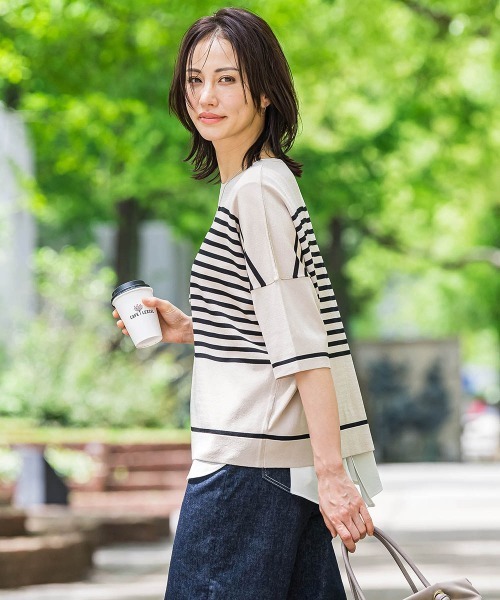 LAUTREAMONT（ロートレアモン）の「バックボタン5分袖ニット≪手洗い可能≫（ニット/セーター・レディース・グリーン/ブラウン/イエロー/ダークベージュ/ブラック/レッド/ブラック系その他・9号）」の5枚目の写真