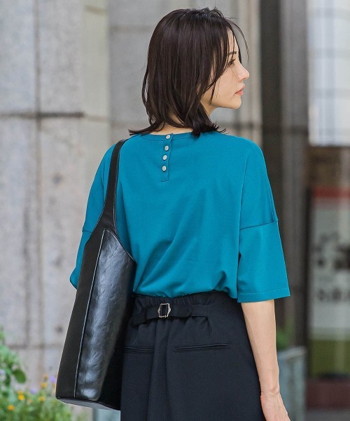 セール】バックボタン5分袖ニット≪手洗い可能≫（ニット/セーター