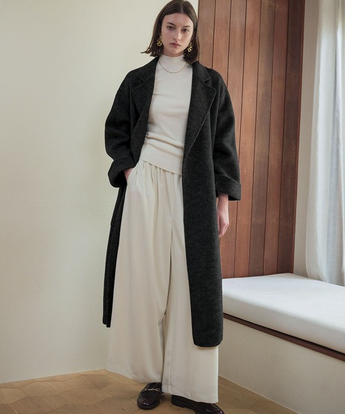 ELFRANK(エルフランク)の「【ウール70%】 ロングコート ウールコート ガウンコート 冬 ロング丈 ベルト付き(チェスターコート・レディース・グレー/チャコールグレー/ライトベージュ/ブラウン・FREE)」の9枚目の写真