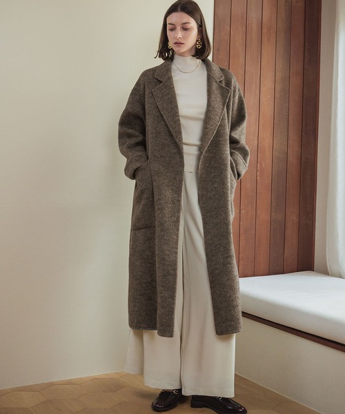ELFRANK(エルフランク)の「【ウール70%】 ロングコート ウールコート ガウンコート 冬 ロング丈 ベルト付き(チェスターコート・レディース・グレー/チャコールグレー/ライトベージュ/ブラウン・FREE)」の13枚目の写真