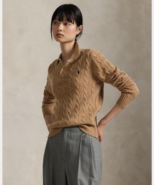 ケーブルニット ウールカシミヤ ポロ セーター（ニット/セーター