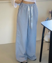 YUGA_YGMC Striped drawstring wide-length pants