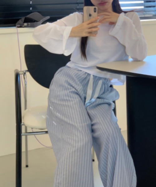 FREE STYLISTS（フリー スタイリスト）の「YUGA_YGMC Striped drawstring wide-length pants（その他パンツ・レディース・ライトブルー/ダークブルー/ライトグレー・FREE）」の10枚目の写真
