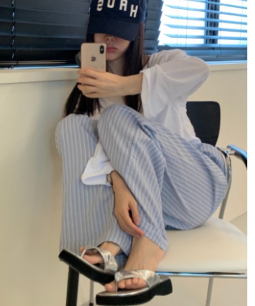 FREE STYLISTS（フリー スタイリスト）の「YUGA_YGMC Striped drawstring wide-length pants（その他パンツ・レディース・ライトブルー/ダークブルー/ライトグレー・FREE）」の15枚目の写真