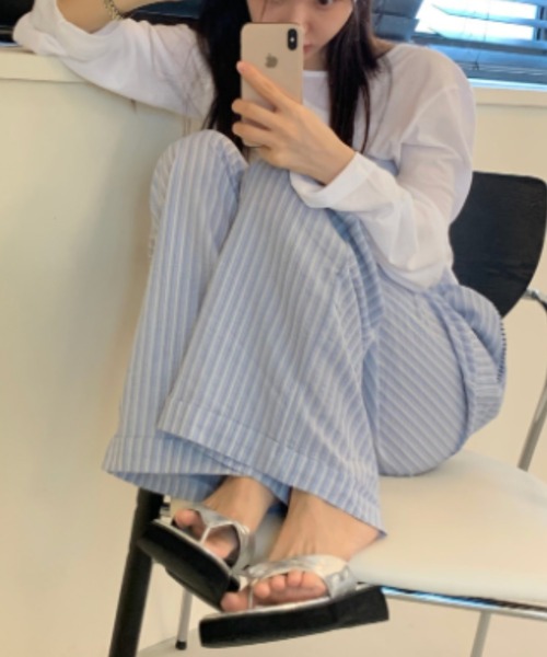 FREE STYLISTS（フリー スタイリスト）の「YUGA_YGMC Striped drawstring wide-length pants（その他パンツ・レディース・ライトブルー/ダークブルー/ライトグレー・FREE）」の16枚目の写真