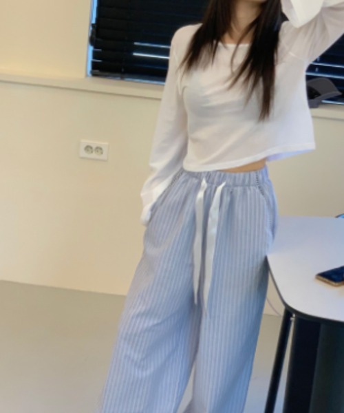 FREE STYLISTS（フリー スタイリスト）の「YUGA_YGMC Striped drawstring wide-length pants（その他パンツ・レディース・ライトブルー/ダークブルー/ライトグレー・FREE）」の11枚目の写真