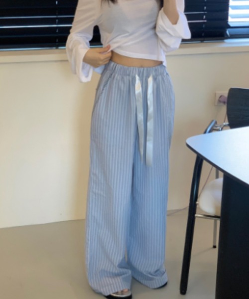 FREE STYLISTS（フリー スタイリスト）の「YUGA_YGMC Striped drawstring wide-length pants（その他パンツ・レディース・ライトブルー/ダークブルー/ライトグレー・FREE）」の9枚目の写真
