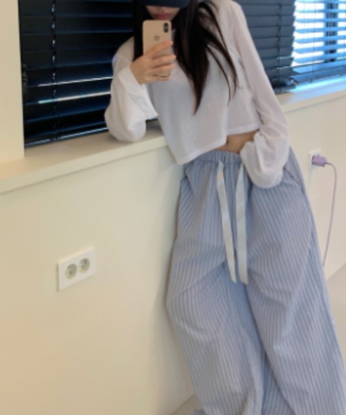 FREE STYLISTS（フリー スタイリスト）の「YUGA_YGMC Striped drawstring wide-length pants（その他パンツ・レディース・ライトブルー/ダークブルー/ライトグレー・FREE）」の12枚目の写真