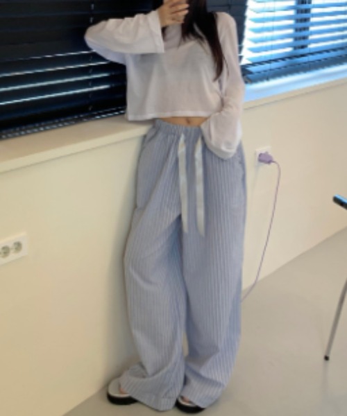 FREE STYLISTS（フリー スタイリスト）の「YUGA_YGMC Striped drawstring wide-length pants（その他パンツ・レディース・ライトブルー/ダークブルー/ライトグレー・FREE）」の13枚目の写真
