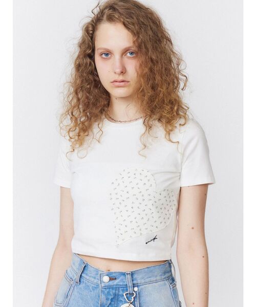 EMODA（エモダ）の「ハートカットパターンTシャツ（Tシャツ/カットソー・レディース・ホワイト/ブラック/グレー・FREE）」の11枚目の写真