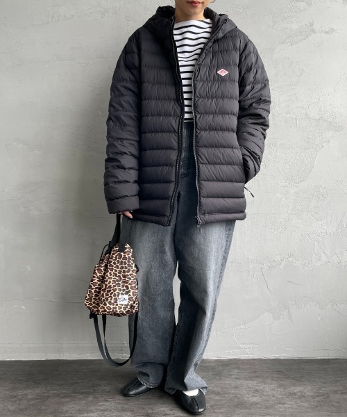 DANTON ブラック ミドルダウンジャケット フード付き DANTON/ダントン] ミドルダウンフードジャケット（ダウン