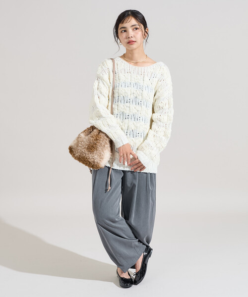 FREAK'S STORE（フリークスストア）の「スラブ風 ケーブルニットプルオーバー（ニット/セーター・レディース・オフホワイト/サックスブルー・ﾌﾘ-）」の6枚目の写真