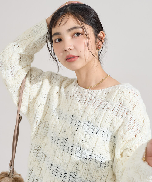 FREAK'S STORE（フリークスストア）の「スラブ風 ケーブルニットプルオーバー（ニット/セーター・レディース・オフホワイト/サックスブルー・ﾌﾘ-）」の3枚目の写真