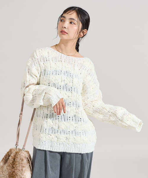 FREAK'S STORE（フリークスストア）の「スラブ風 ケーブルニットプルオーバー（ニット/セーター・レディース・オフホワイト/サックスブルー・ﾌﾘ-）」の7枚目の写真