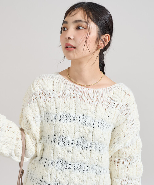 FREAK'S STORE（フリークスストア）の「スラブ風 ケーブルニットプルオーバー（ニット/セーター・レディース・オフホワイト/サックスブルー・ﾌﾘ-）」の14枚目の写真