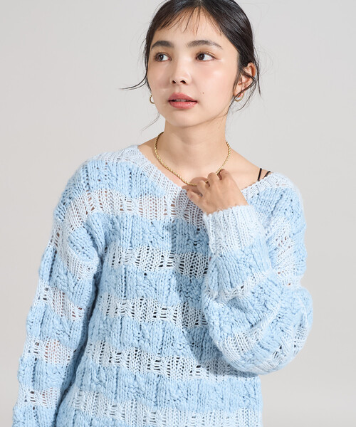 FREAK'S STORE（フリークスストア）の「スラブ風 ケーブルニットプルオーバー（ニット/セーター・レディース・オフホワイト/サックスブルー・ﾌﾘ-）」の18枚目の写真
