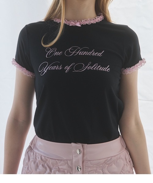 lilLilly（リルリリー）の「レースリンガーTシャツ（Tシャツ/カットソー・レディース・ホワイト/ブラック/グレー・FREE）」の3枚目の写真