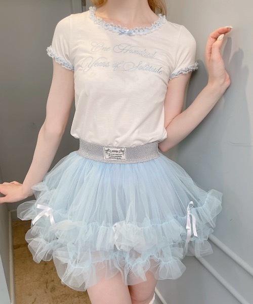 lilLilly（リルリリー）の「レースリンガーTシャツ（Tシャツ/カットソー・レディース・ホワイト/ブラック/グレー・FREE）」の7枚目の写真