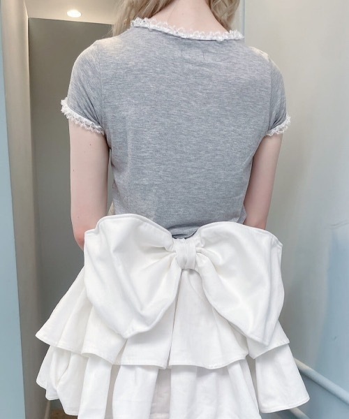 lilLilly（リルリリー）の「レースリンガーTシャツ（Tシャツ/カットソー・レディース・ホワイト/ブラック/グレー・FREE）」の11枚目の写真