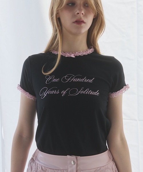 lilLilly（リルリリー）の「レースリンガーTシャツ（Tシャツ/カットソー・レディース・ホワイト/ブラック/グレー・FREE）」の12枚目の写真