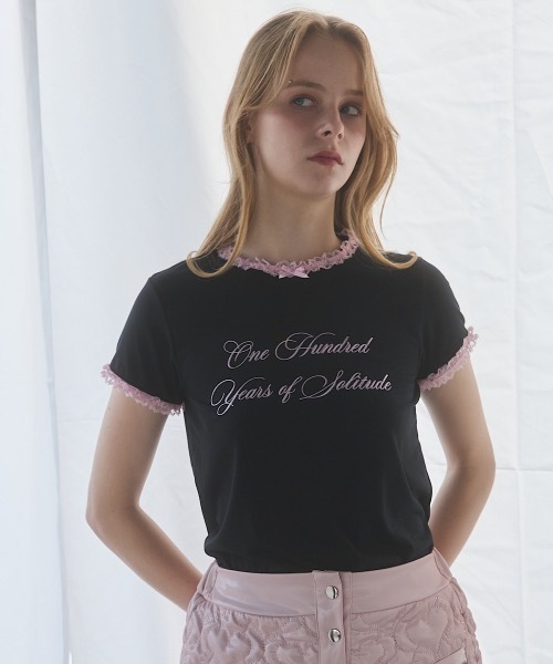 lilLilly（リルリリー）の「レースリンガーTシャツ（Tシャツ/カットソー・レディース・ホワイト/ブラック/グレー・FREE）」の13枚目の写真