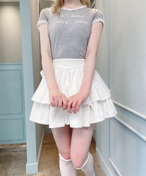 lilLilly（リルリリー）の「レースリンガーTシャツ（Tシャツ/カットソー・レディース・ホワイト/ブラック/グレー・FREE）」の18枚目の写真