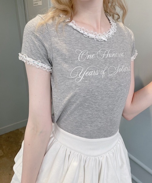 lilLilly（リルリリー）の「レースリンガーTシャツ（Tシャツ/カットソー・レディース・ホワイト/ブラック/グレー・FREE）」の21枚目の写真